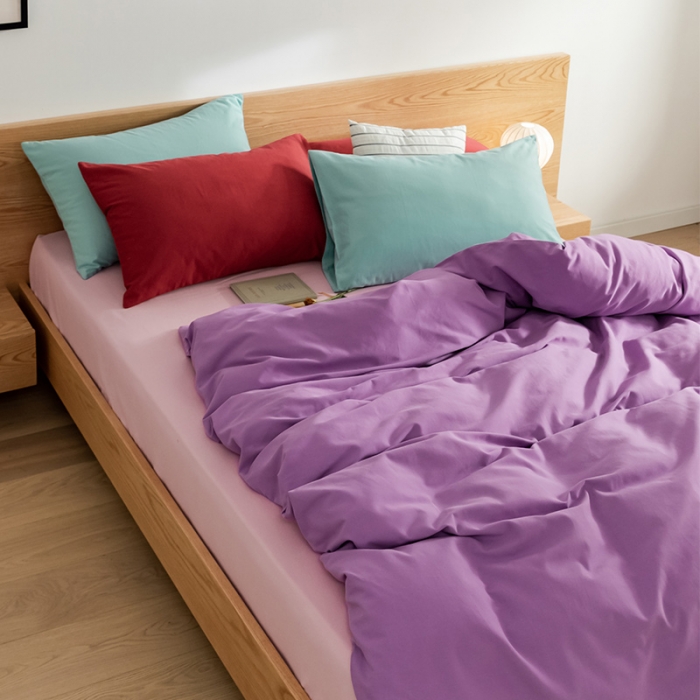 91家纺网 家纺一手货源 找家纺 窝米 2020新款40s纯色磨毛四件套撞色系列 香芋紫