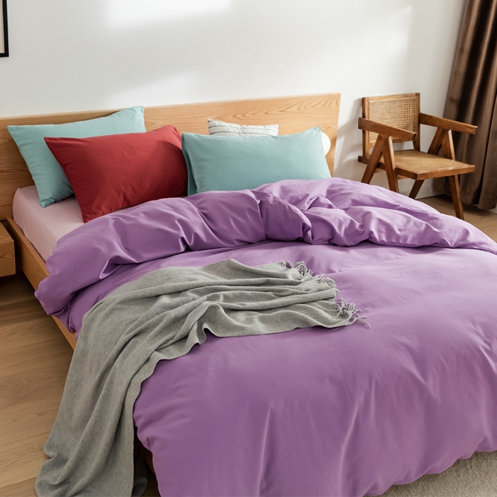 91家纺网 家纺一手货源 找家纺 窝米 2020新款40s纯色磨毛四件套撞色系列 香芋紫