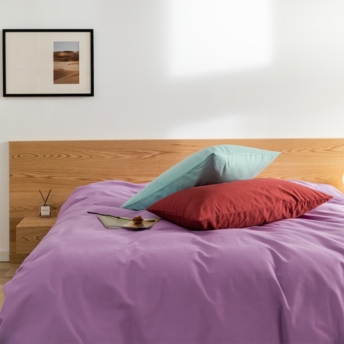 91家纺网 家纺一手货源 找家纺 窝米 2020新款40s纯色磨毛四件套撞色系列 香芋紫