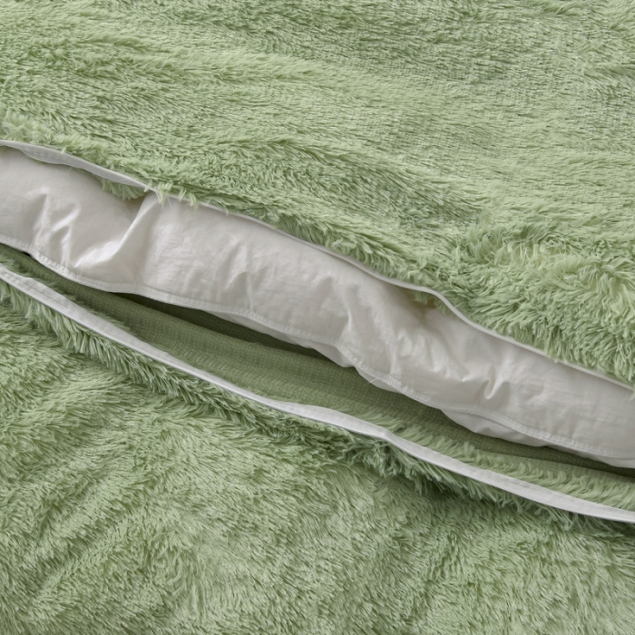 91家纺网 家纺一手货源 找家纺 卡奥家纺 2021多功能双层超柔长毛毯空调毯毛绒被套 果绿色