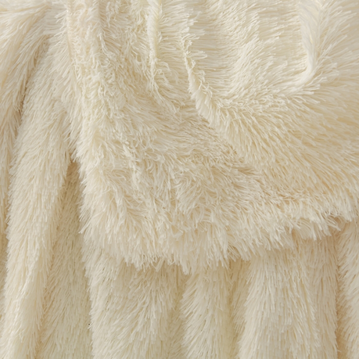 91家纺网 家纺一手货源 找家纺 卡奥家纺 2021多功能双层超柔长毛毯空调毯毛绒被套 米白色