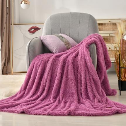 卡奥家纺 2021多功能双层超柔长毛毯空调毯毛绒被套 紫粉