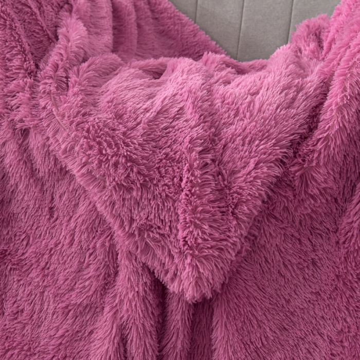 91家纺网 家纺一手货源 找家纺 卡奥家纺 2021多功能双层超柔长毛毯空调毯毛绒被套 紫粉
