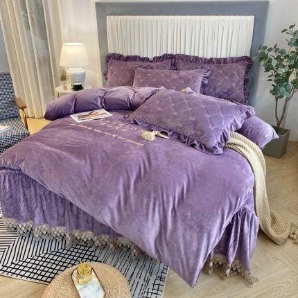 星尚家纺 2020新款宝宝绒夹棉床裙床盖四件套吉吉梦- 靓紫