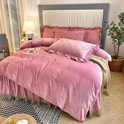 星尚家纺 2020新款宝宝绒夹棉床裙床盖四件套吉吉梦- 藕粉