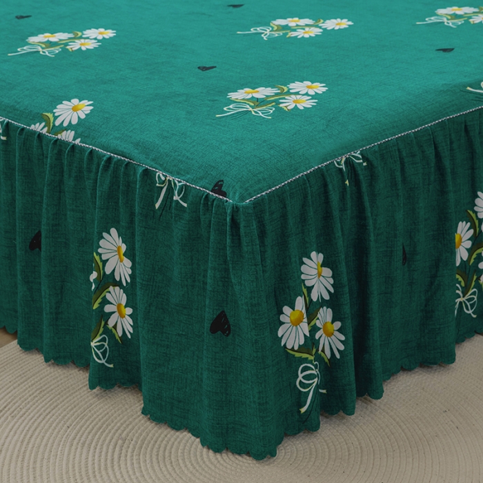 91家纺网 家纺一手货源 找家纺 纽缦 2020新款绒单层床裙 雏菊满园绿