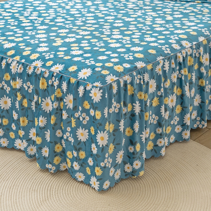 91家纺网 家纺一手货源 找家纺 纽缦 2020新款绒单层床裙 雏菊之恋蓝