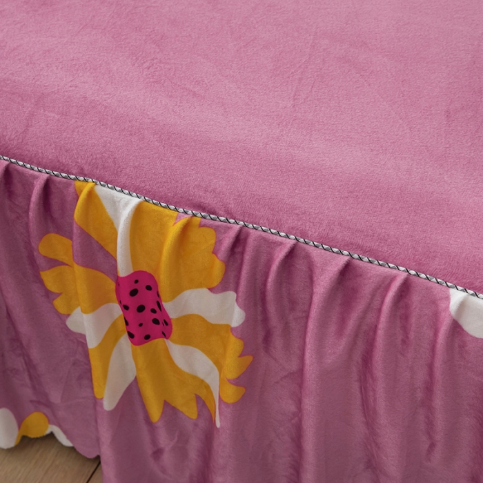 91家纺网 家纺一手货源 找家纺 纽缦 2020新款绒单层床裙 大雏菊豆沙