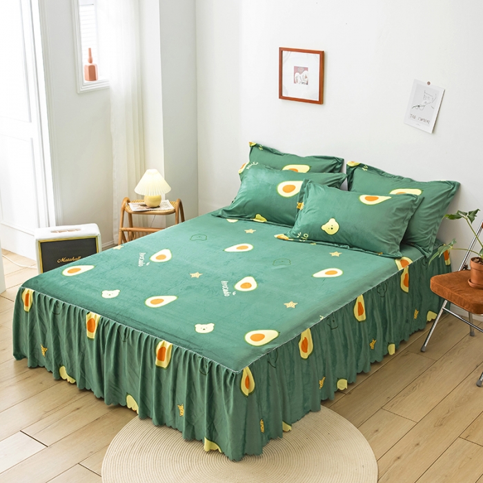 91家纺网 家纺一手货源 找家纺 纽缦 2020新款绒单层床裙 牛油果绿