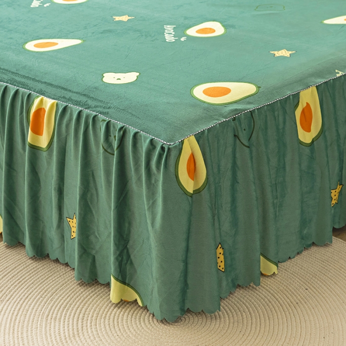 91家纺网 家纺一手货源 找家纺 纽缦 2020新款绒单层床裙 牛油果绿