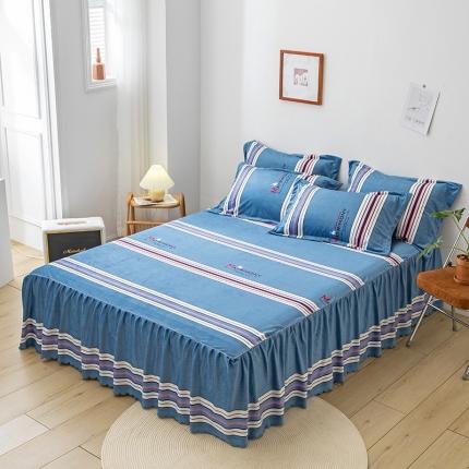 纽缦 2020新款绒单层床裙 索菲亚蓝