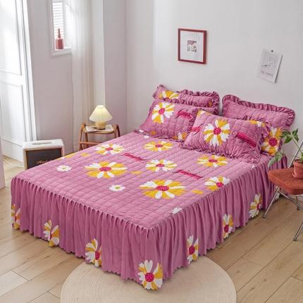 纽缦 2020新款绒夹棉床裙 大雏菊豆沙