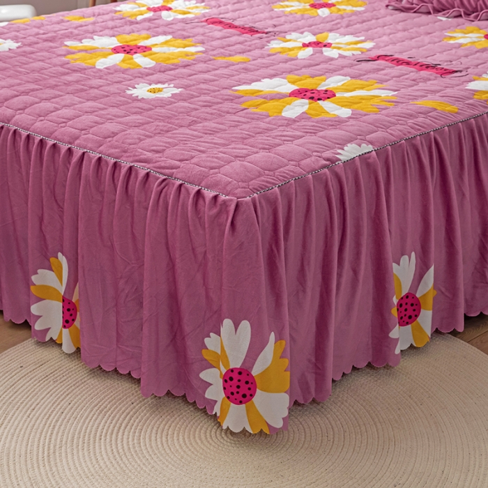 91家纺网 家纺一手货源 找家纺 纽缦 2020新款绒夹棉床裙 大雏菊豆沙