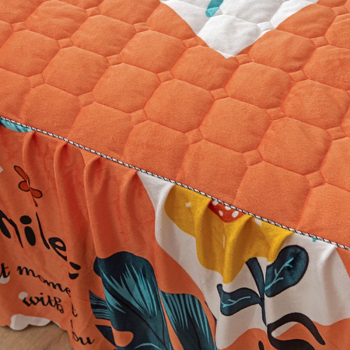 91家纺网 家纺一手货源 找家纺 纽缦 2020新款绒夹棉床裙 陌上花开橘红