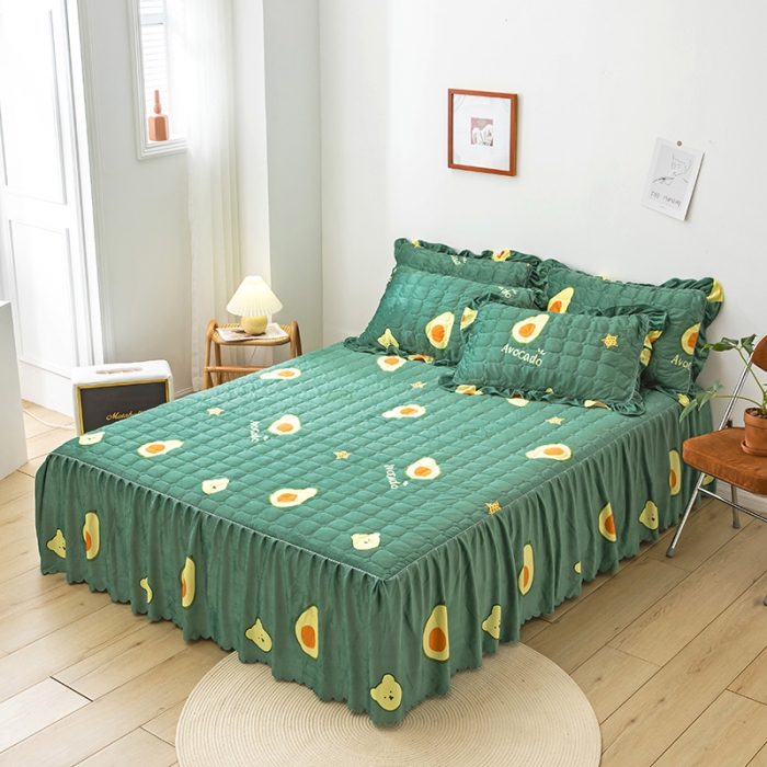 91家纺网 家纺一手货源 找家纺 纽缦 2020新款绒夹棉床裙 牛油果绿