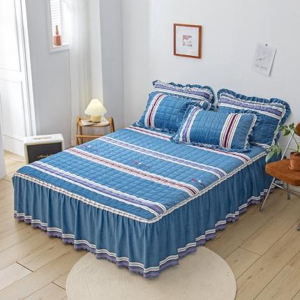 纽缦 2020新款绒夹棉床裙 索菲亚蓝