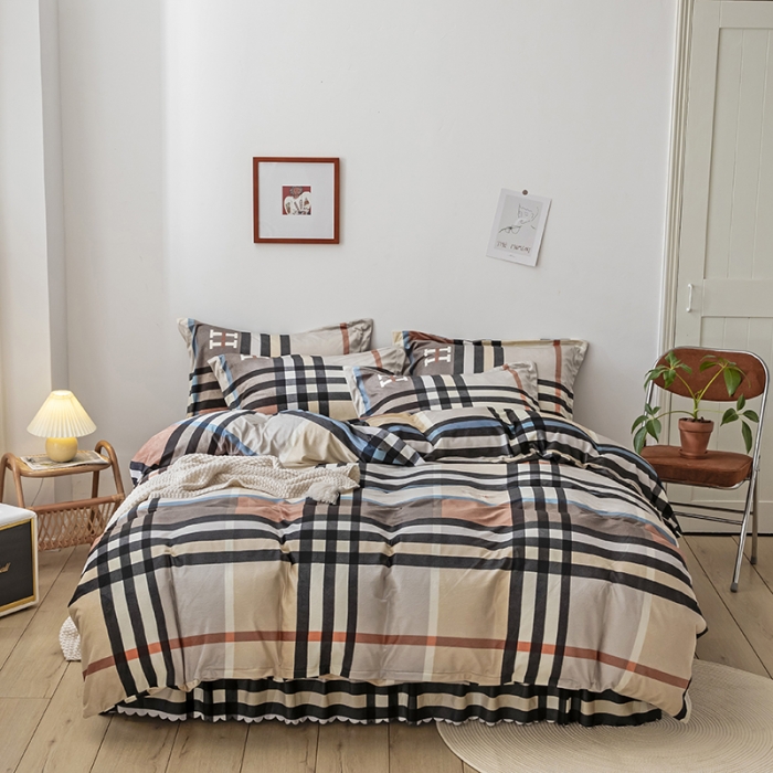 91家纺网 家纺一手货源 找家纺 纽缦 2020新款绒单层床裙四件套 布鲁斯