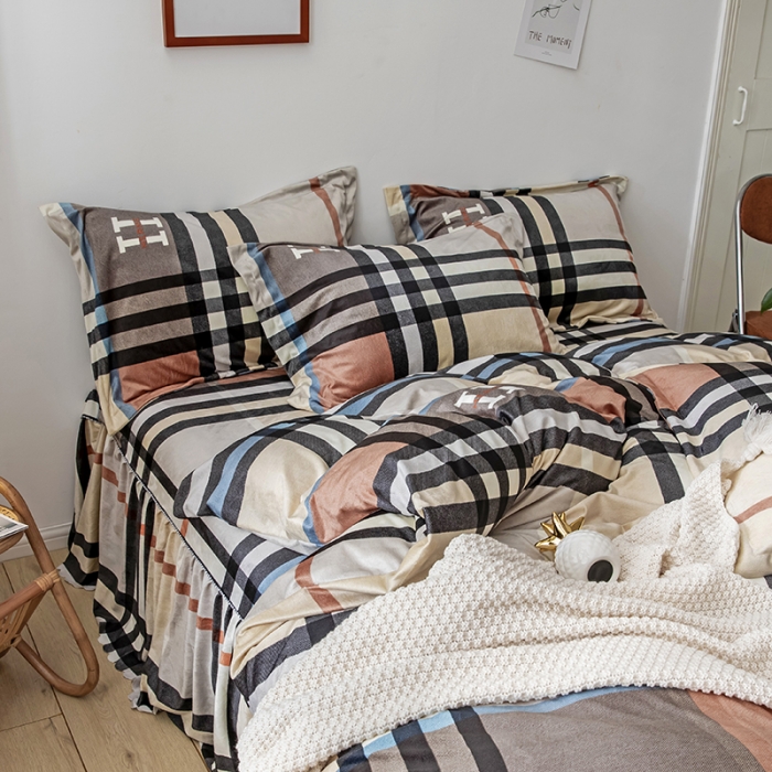 91家纺网 家纺一手货源 找家纺 纽缦 2020新款绒单层床裙四件套 布鲁斯