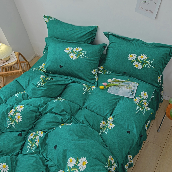 91家纺网 家纺一手货源 找家纺 纽缦 2020新款绒单层床裙四件套 雏菊满园绿