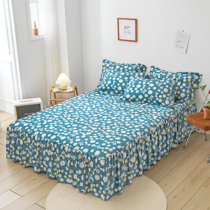 91家纺网 家纺一手货源 找家纺 纽缦 2020新款绒单层床裙四件套 雏菊之恋蓝