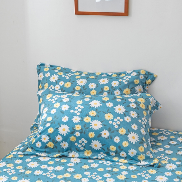 91家纺网 家纺一手货源 找家纺 纽缦 2020新款绒单层床裙四件套 雏菊之恋蓝