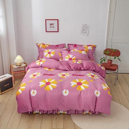 纽缦 2020新款绒单层床裙四件套 大雏菊豆沙