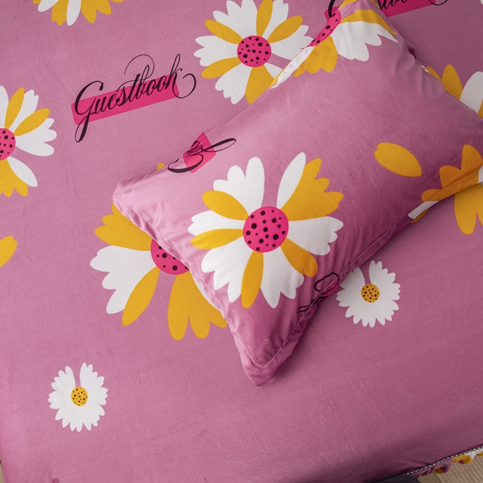 91家纺网 家纺一手货源 找家纺 纽缦 2020新款绒单层床裙四件套 大雏菊豆沙