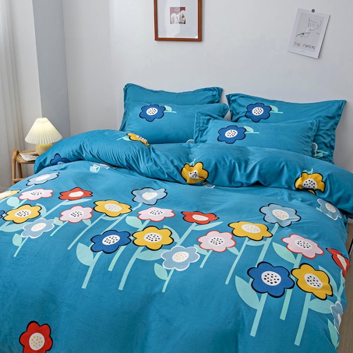 91家纺网 家纺一手货源 找家纺 纽缦 2020新款绒单层床裙四件套 花田梦蓝