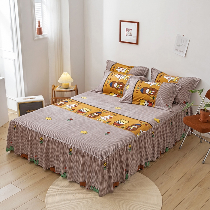 91家纺网 家纺一手货源 找家纺 纽缦 2020新款绒单层床裙四件套 可可佳人浅咖