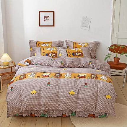 纽缦 2020新款绒单层床裙四件套 可可佳人浅咖