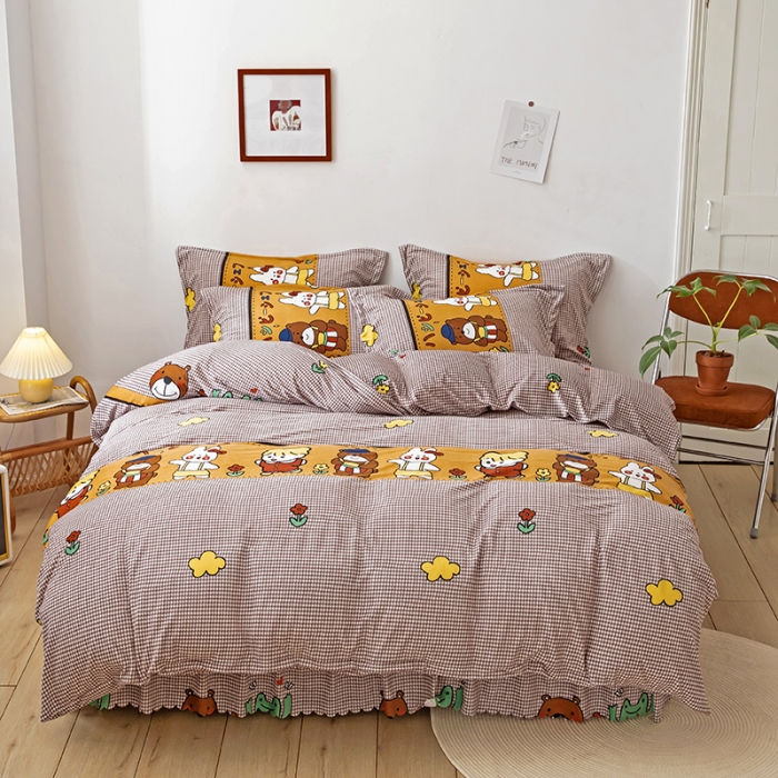 91家纺网 家纺一手货源 找家纺 纽缦 2020新款绒单层床裙四件套 可可佳人浅咖