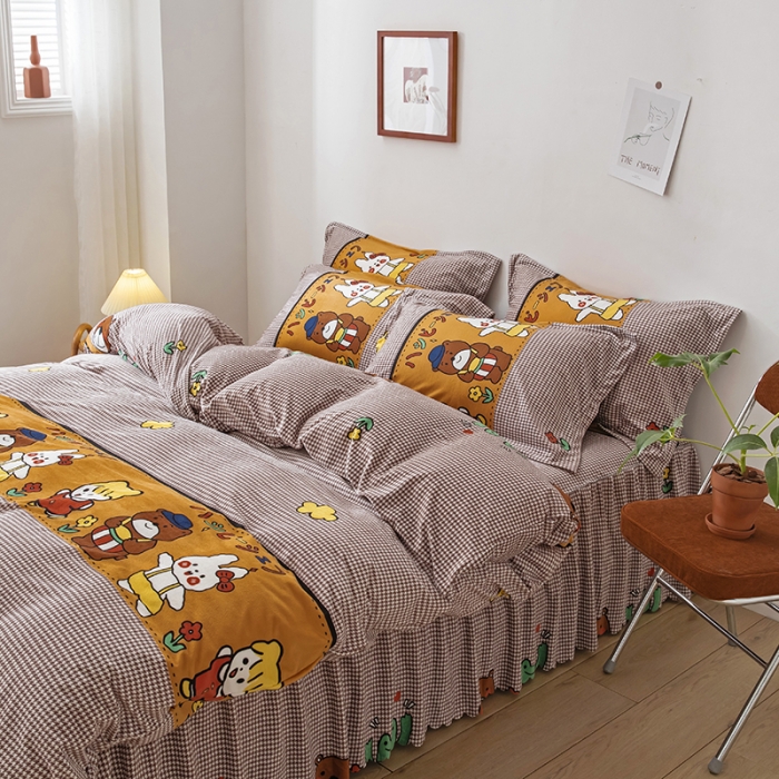 91家纺网 家纺一手货源 找家纺 纽缦 2020新款绒单层床裙四件套 可可佳人浅咖