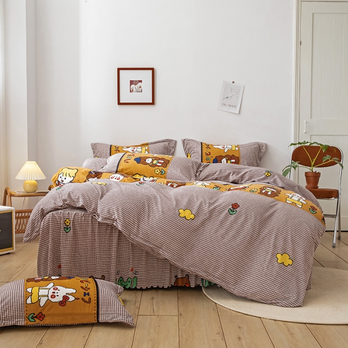 91家纺网 家纺一手货源 找家纺 纽缦 2020新款绒单层床裙四件套 可可佳人浅咖