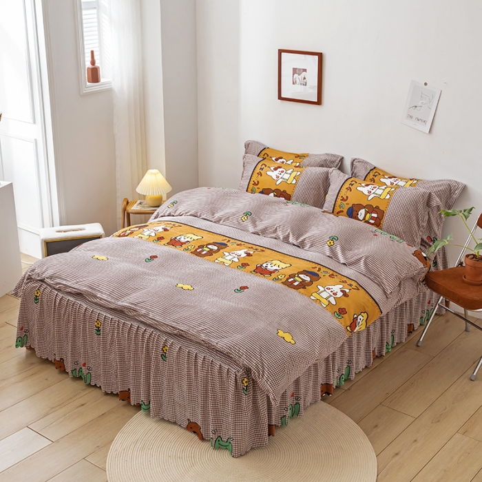 91家纺网 家纺一手货源 找家纺 纽缦 2020新款绒单层床裙四件套 可可佳人浅咖