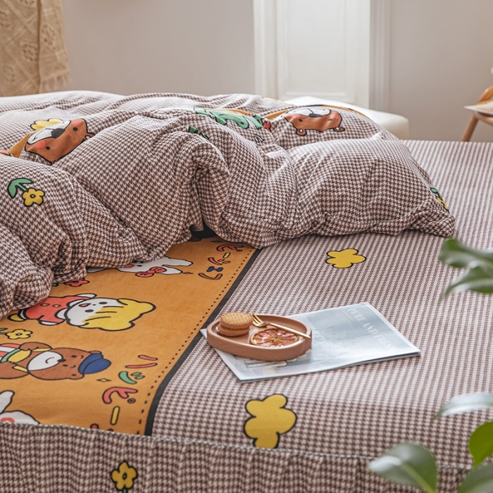 91家纺网 家纺一手货源 找家纺 纽缦 2020新款绒单层床裙四件套 可可佳人浅咖