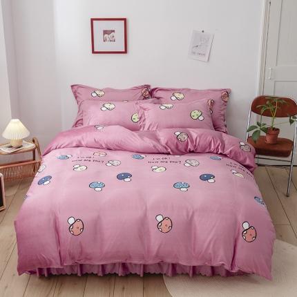 纽缦 2020新款绒单层床裙四件套 蘑菇派玉