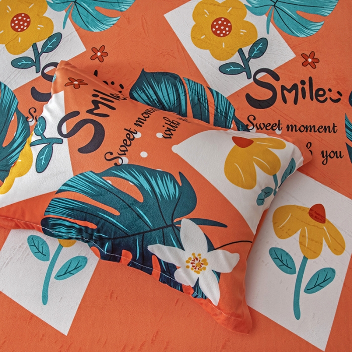 91家纺网 家纺一手货源 找家纺 纽缦 2020新款绒单层床裙四件套 陌上花开橘红