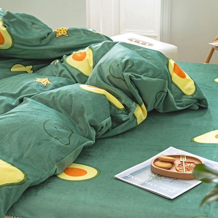 91家纺网 家纺一手货源 找家纺 纽缦 2020新款绒单层床裙四件套 牛油果绿