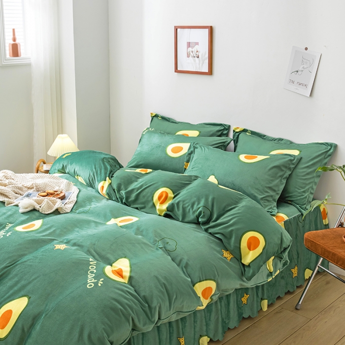 91家纺网 家纺一手货源 找家纺 纽缦 2020新款绒单层床裙四件套 牛油果绿