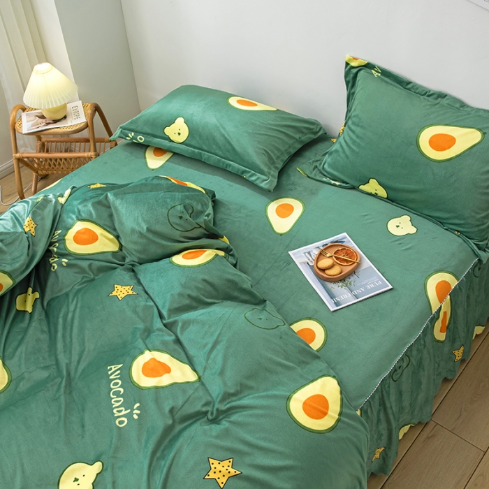 91家纺网 家纺一手货源 找家纺 纽缦 2020新款绒单层床裙四件套 牛油果绿