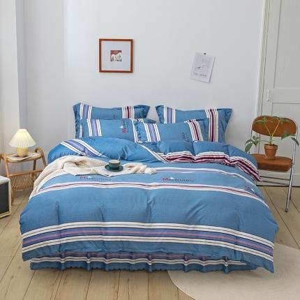 91家纺网 家纺一手货源 找家纺 纽缦 2020新款绒单层床裙四件套 索菲亚蓝