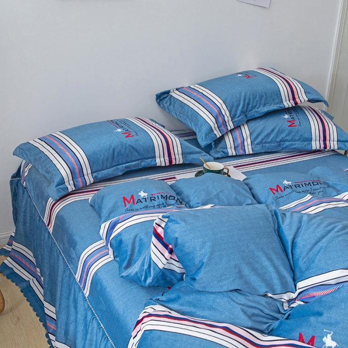 91家纺网 家纺一手货源 找家纺 纽缦 2020新款绒单层床裙四件套 索菲亚蓝