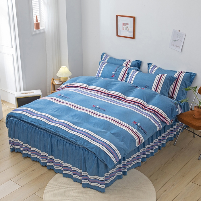 91家纺网 家纺一手货源 找家纺 纽缦 2020新款绒单层床裙四件套 索菲亚蓝