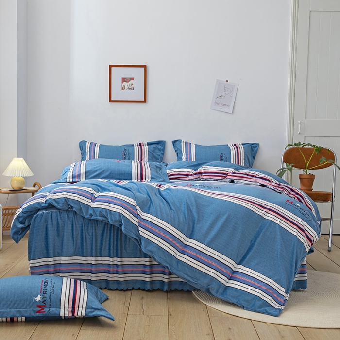 91家纺网 家纺一手货源 找家纺 纽缦 2020新款绒单层床裙四件套 索菲亚蓝