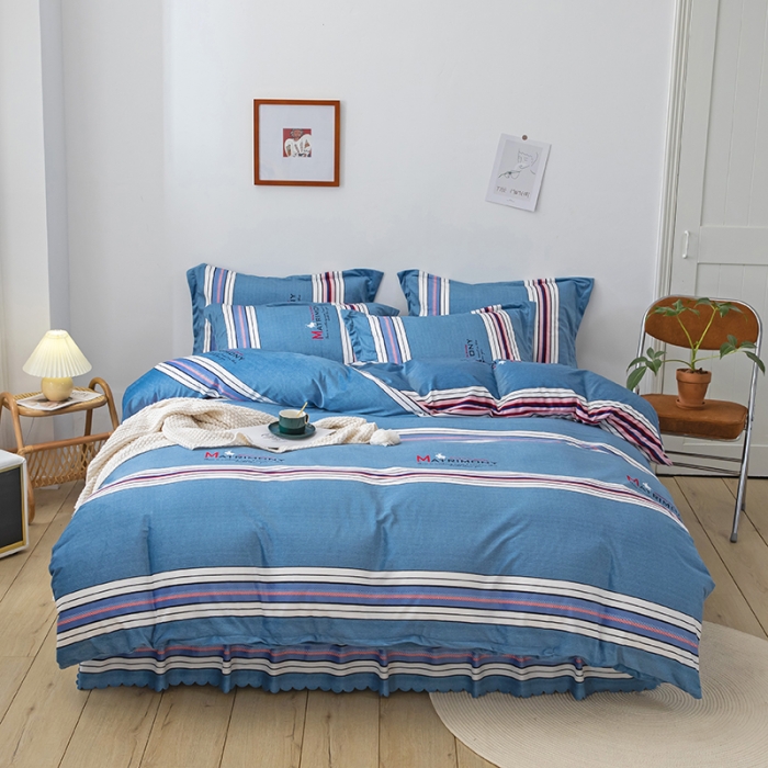 91家纺网 家纺一手货源 找家纺 纽缦 2020新款绒单层床裙四件套 索菲亚蓝