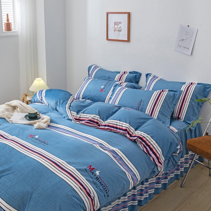 91家纺网 家纺一手货源 找家纺 纽缦 2020新款绒单层床裙四件套 索菲亚蓝