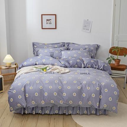 91家纺网 家纺一手货源 找家纺 纽缦 2020新款绒单层床裙四件套 幸运小菊蓝紫