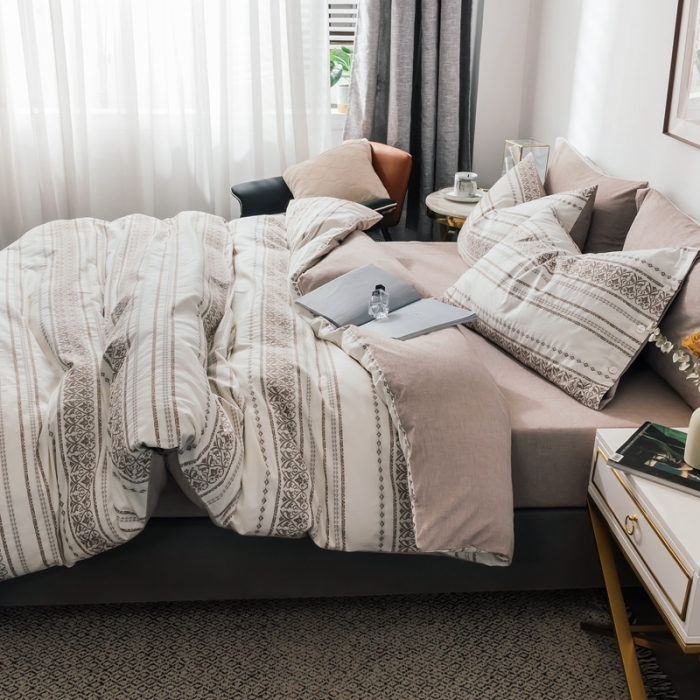 91家纺网 家纺一手货源 找家纺 三沁家居家居 2020新款全棉60支欧式提花四件套 维祺-木槿咖