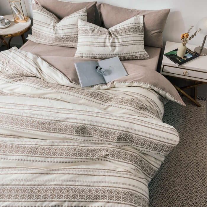 91家纺网 家纺一手货源 找家纺 三沁家居家居 2020新款全棉60支欧式提花四件套 维祺-木槿咖