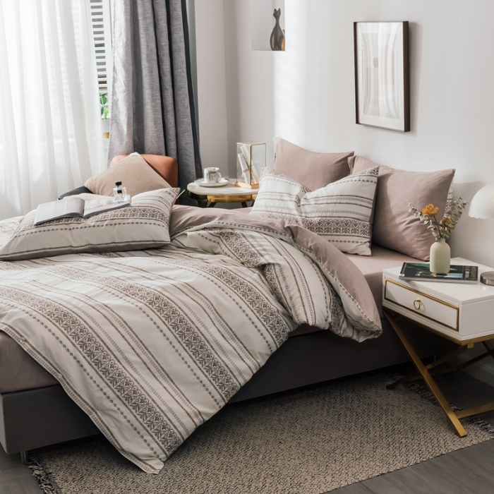 91家纺网 家纺一手货源 找家纺 三沁家居家居 2020新款全棉60支欧式提花四件套 维祺-木槿咖